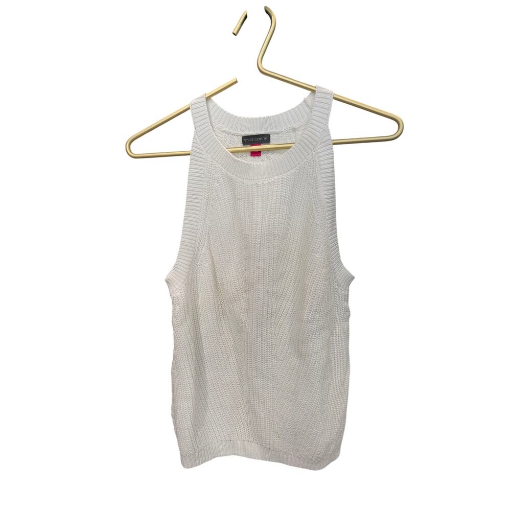 ✨ VINCE CAMUTO White Cotton Knit Halter Sleeveless Sweater Small EUC 🤍